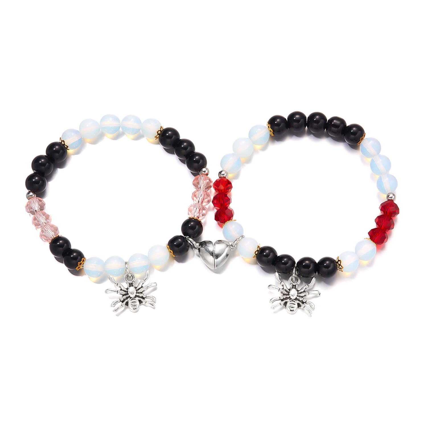 Wholesale Adjustable Elastic Couple Beaded Halloween Spider Bat Love Heart Magnetic Bracelet