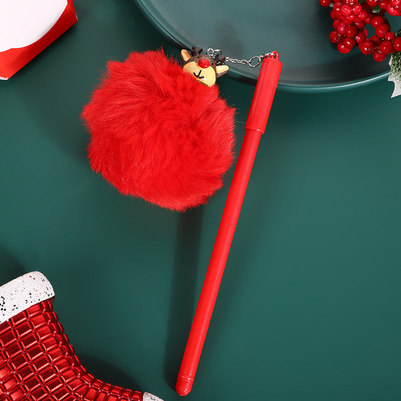 Wholesale Cartoon Christmas Santa Claus Christmas Tree Fur Ball Ballpoint Pen