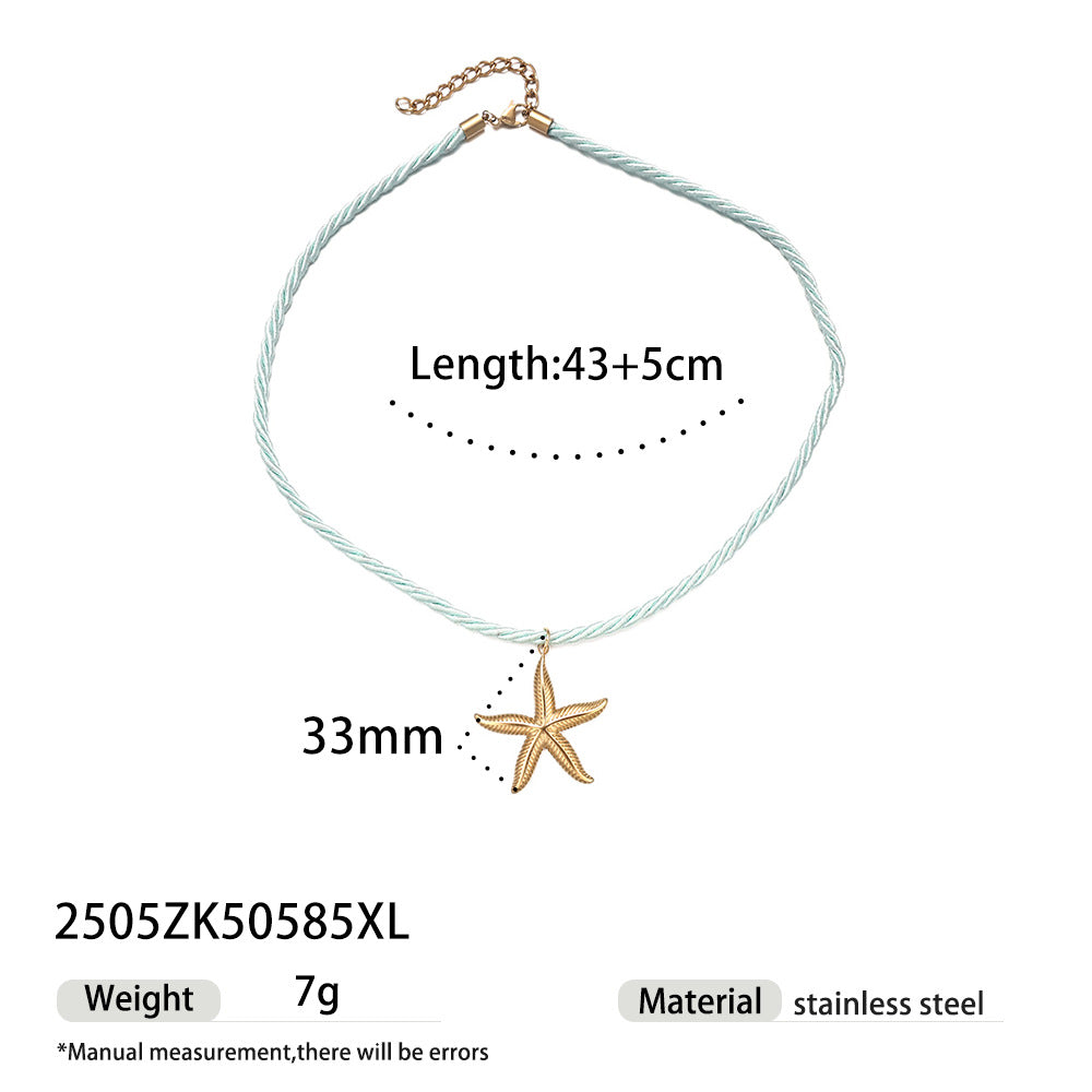 Wholesale Taina European and American Stainless Steel Necklace Women' s Niche Design Colorfulful Rope Braided Shell Starfish Shell Necklace Trendy