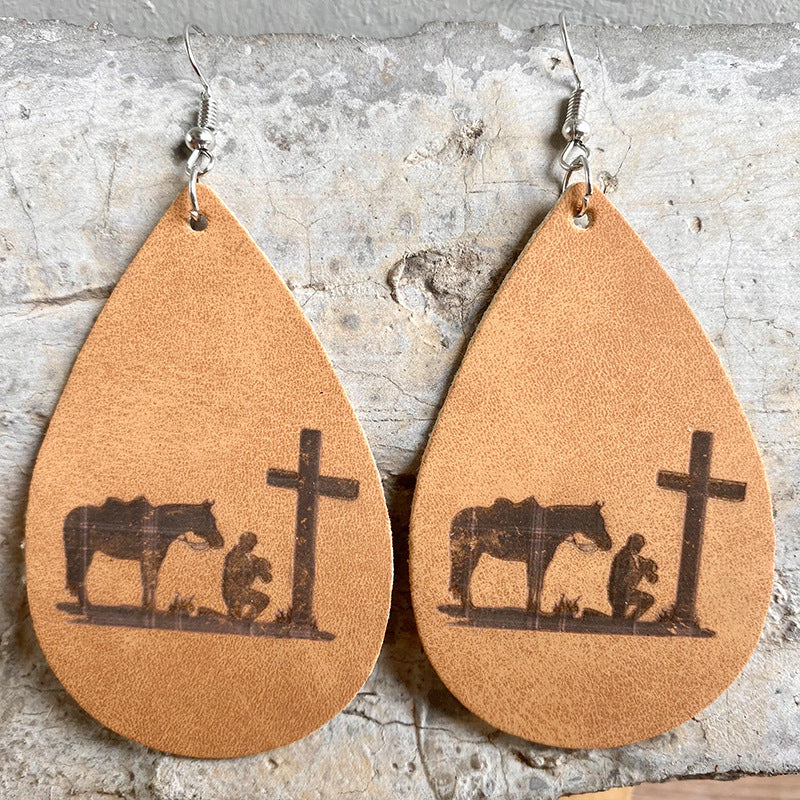 3 parejas al por mayor/paquete Cowboy Western Aztec Silhouette Pendientes de cuero geométrico