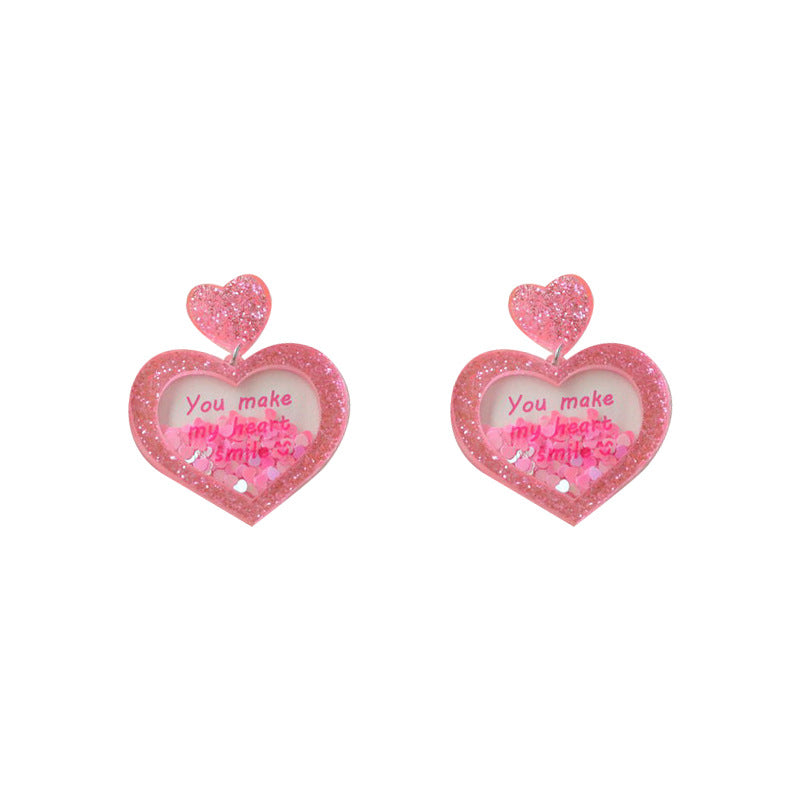 Wholesale Valentine' s Day Acrylic Stereo Sequins quicksand Peach Heart Earrings