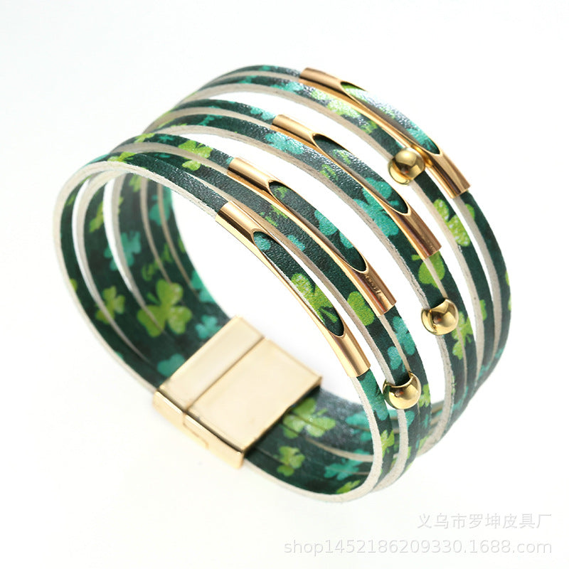 Wholesale Alloy Tube Magnet Buckle Valentine's Day Leather Bracelet