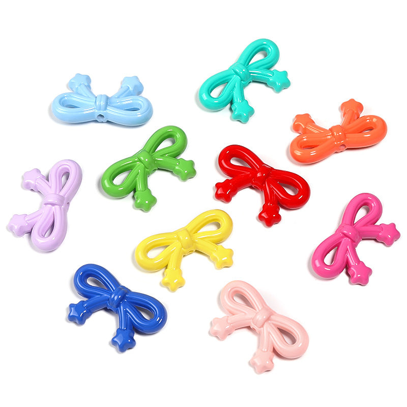 Wholesale  Random 100pcs/pack  Macaron-colored star and bow vertical hole beads Acrylic Beads