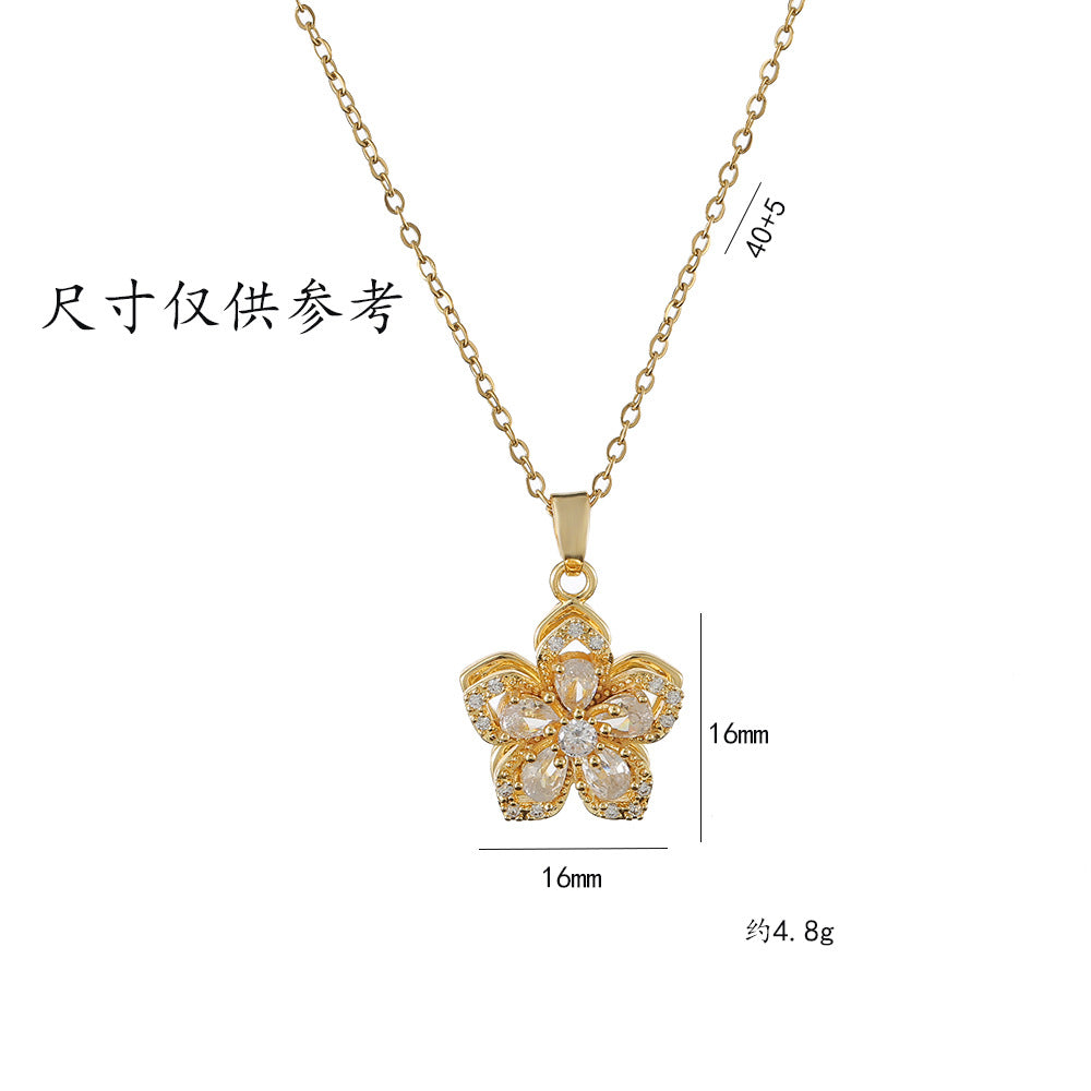 Wholesale Necklace rotating bauhinia zircon flower pendant temperament titanium steel necklace