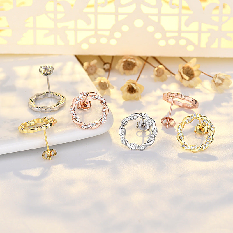 Wholesale Diamond Intertwined Simple Copper Stud Earrings