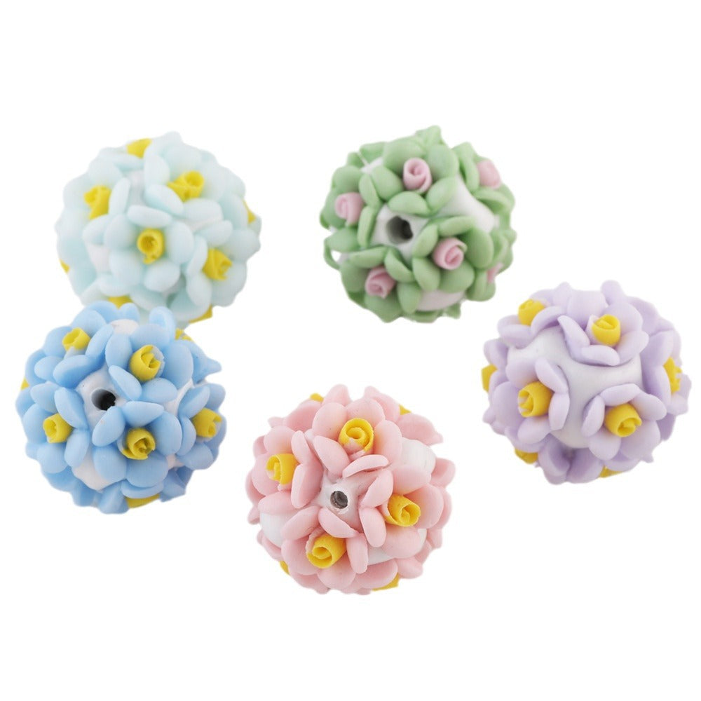 Wholesale 6pcs Colorful Rose Balls Soft Clay Drill Ball Straight Hole Beads