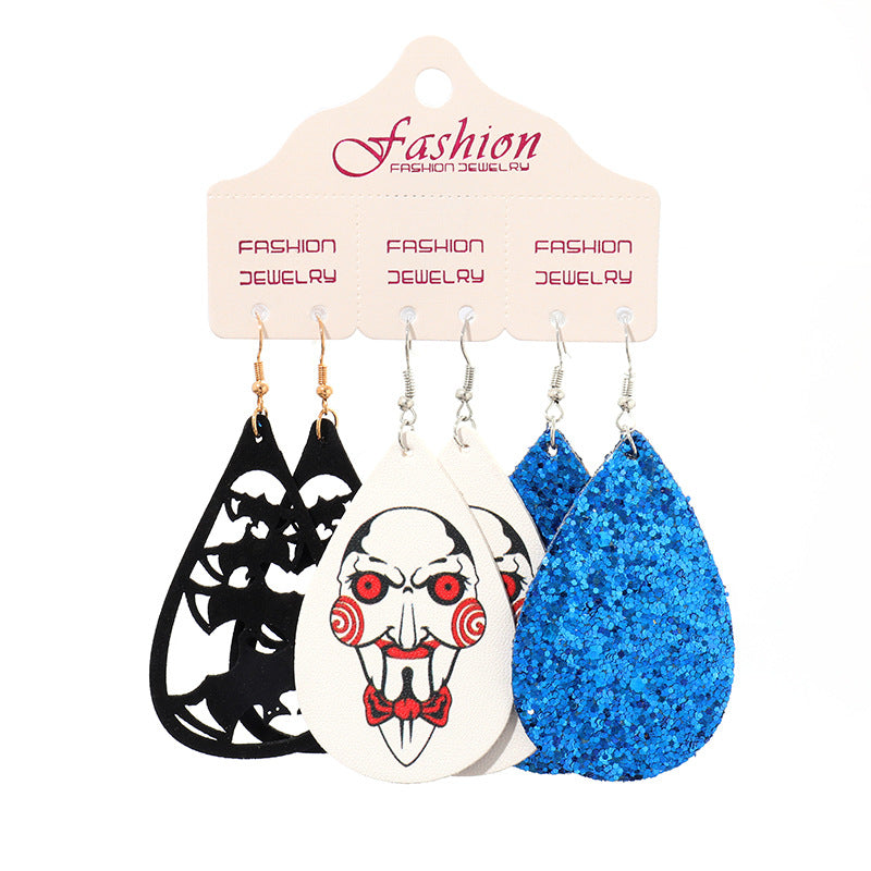 Wholesale PUHalloween Scary, Funny, Teardrop-shaped Skull Pumpkin Earrings