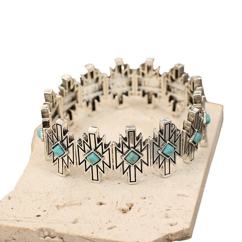 Wholesale Retro Style Personalized Stitching Lightning Cube Turquoise Bracelet