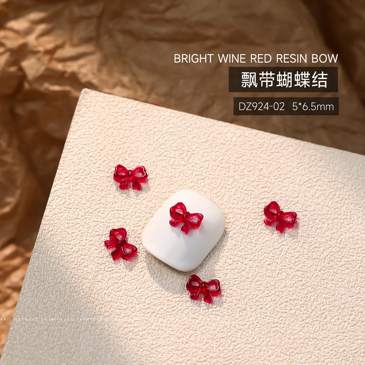 Wholesale 50pcs Bow Nail Art Accessories Burgundy Resin Frosted Mini Three-Dimensional Ribbon Butterfly Bow Tie Nail Decoration
