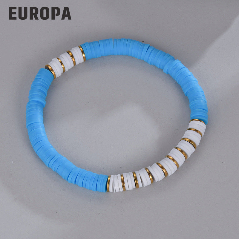 Wholesale Splicing Colorful Polymer Clay Diy Stainless Steel Bracelet