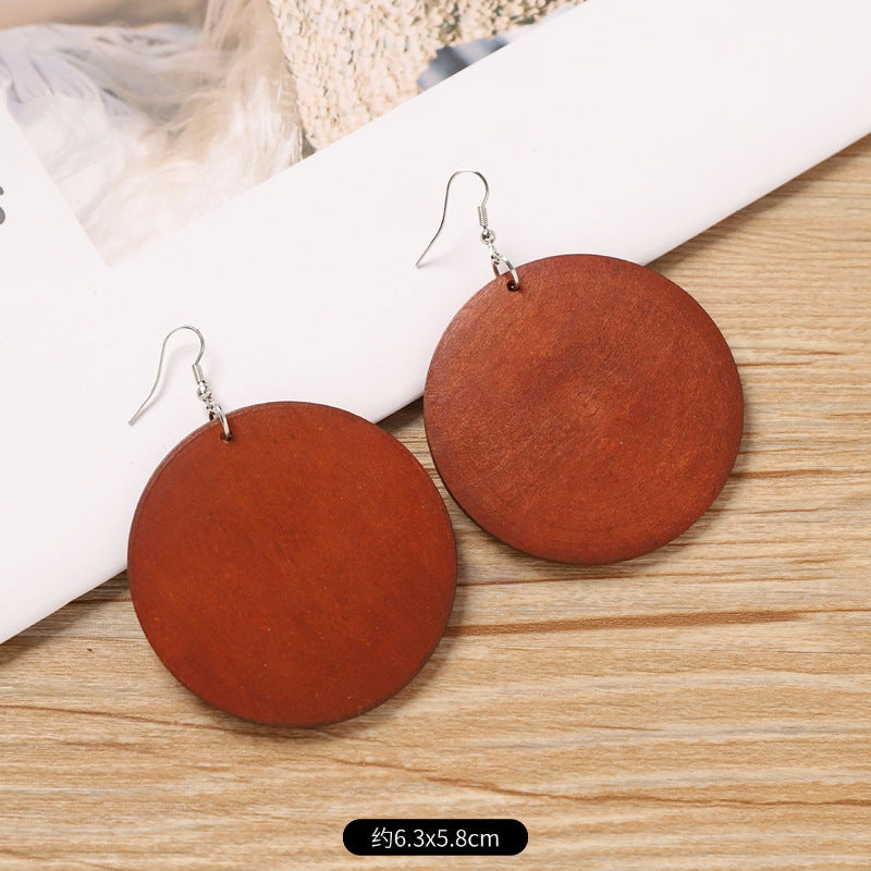 Wholesale Retro wooden exaggerated earrings Chinese ethnic style