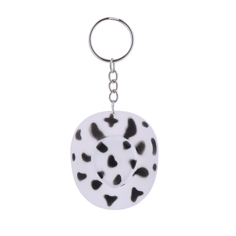 Wholesale Western Style Colorful Cow Pattern Cowboy Hat Plastic Keychain