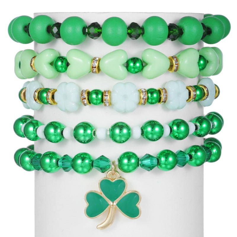 Wholesale St. Patrick's Day Shamrock Resin Beaded Bracelet