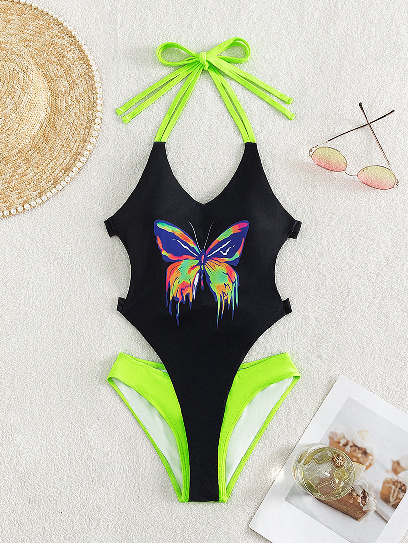 Wholesale Contrast Color Neck Siamese Butterfly Swimwear
