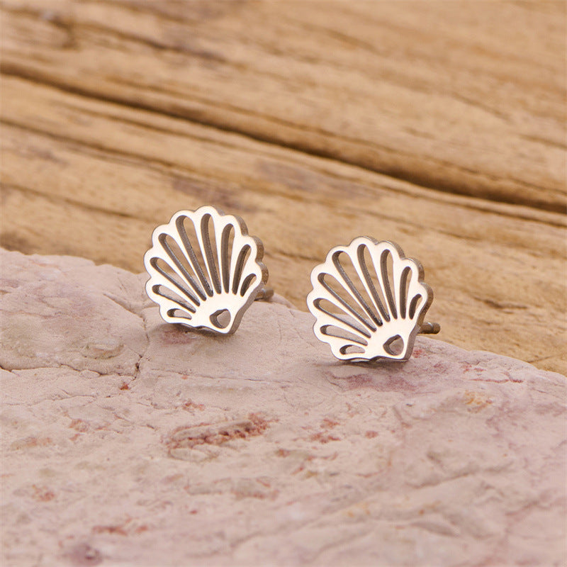 Wholesale Stainless steel cut gold-plated geometric irregular shell earrings