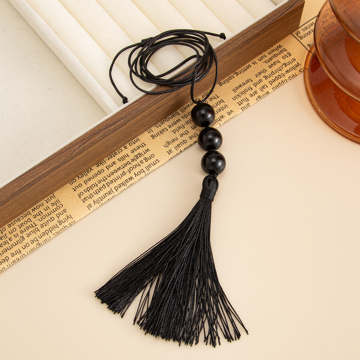 Wholesale Black acrylic tassel long necklace