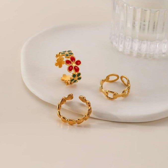 Wholesale Stainless steel enamel drip oil colored flower heart ring