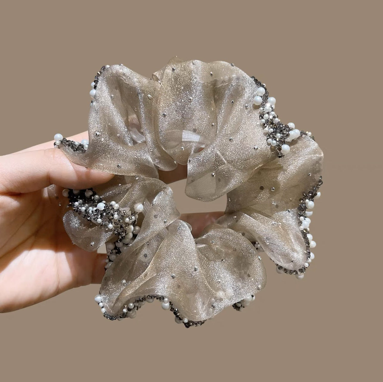 Wholesale Pearl Rhinestone Mesh Hair Tie