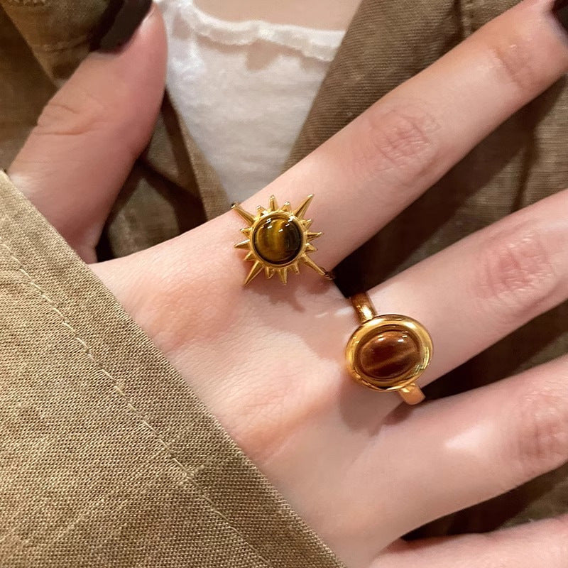 Wholesale Golden Sunflower Tiger Eye Ring