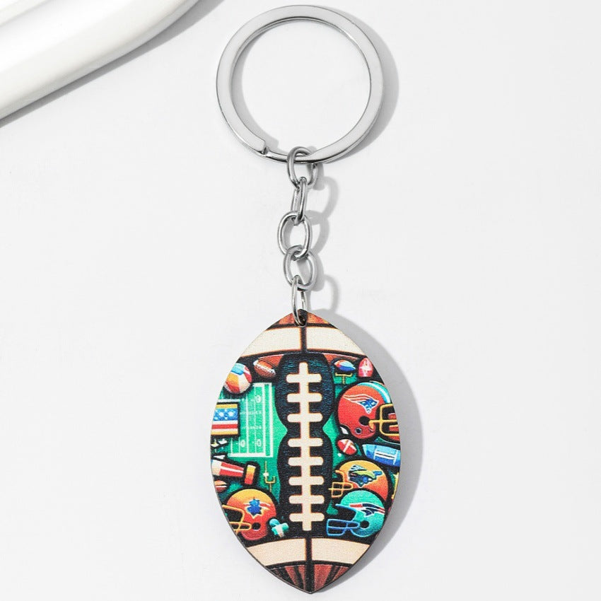 Wholesale Sports Style Rugby Wooden Keychain