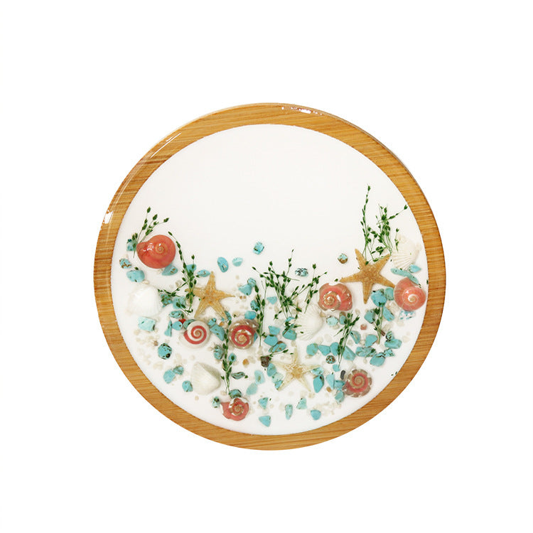 Wholesale 6pcs Resin Dried Flower Rose Conch Creative Ornaments Specimen Bamboo Coaster