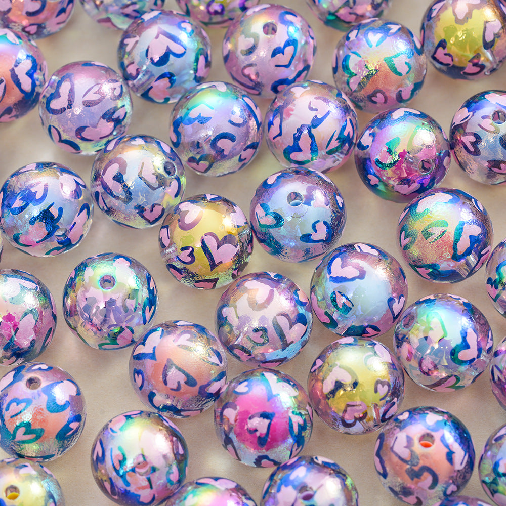 Wholesale 10pcs Printed two-color love beads in beads acrylic beads