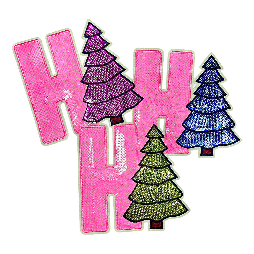 Wholesale Christmas Sequin Embroidered Patch HOHOHO Tree Design DIY For Clothing Bags Hats Decorative Gift