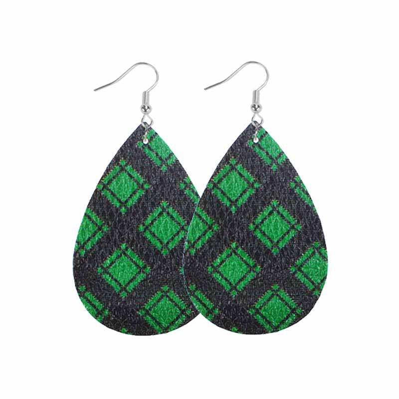Wholesale Christmas Classic Plaid Leather Double Sided Print Earrings