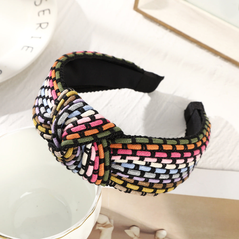 Wholesale Fabric Rainbow Rope Knotted Wide Brim Headband
