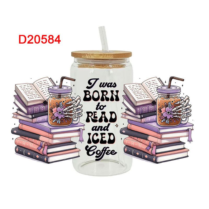 Wholesale Cute Cartoon Reading Theme Books 16oz Cup UV DTF Wraps