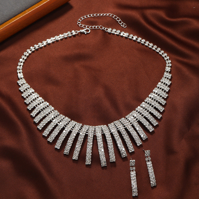 Wholesale Bridal Full Diamond Tassel Necklace Set
