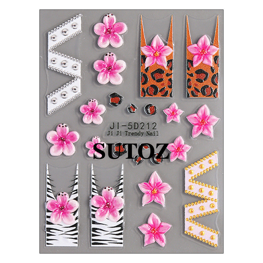 Wholesale 5D nail art stickers leopard zebra pattern 3D relief nail art stickers