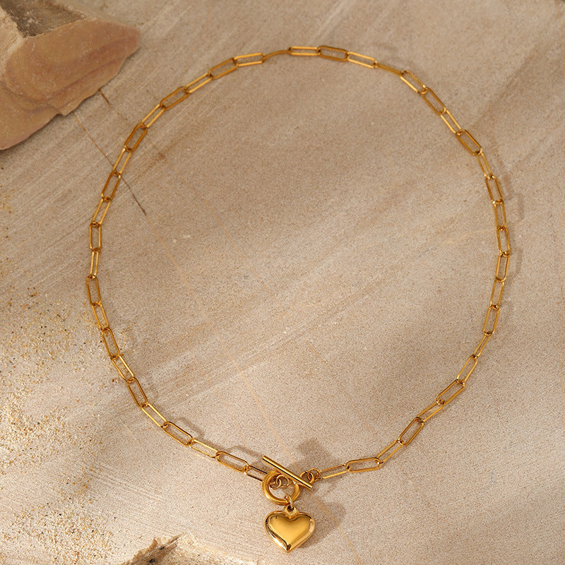 Wholesale stainless steel gold heart clavicle necklace gold plated