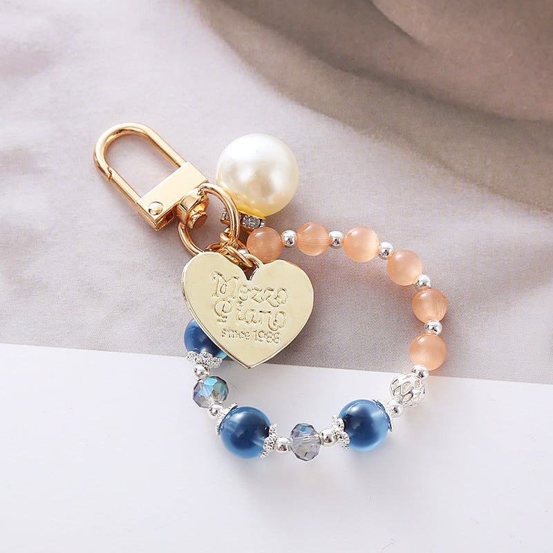 Wholesale Pearl Sugar Heart Agate Beaded Key Chain