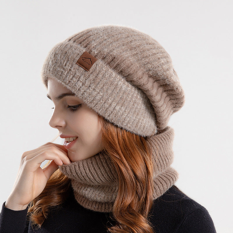 Wholesale Winter Two-tone Fleece Hat Warm Ear Bib Neck Two-piece Knit Hat