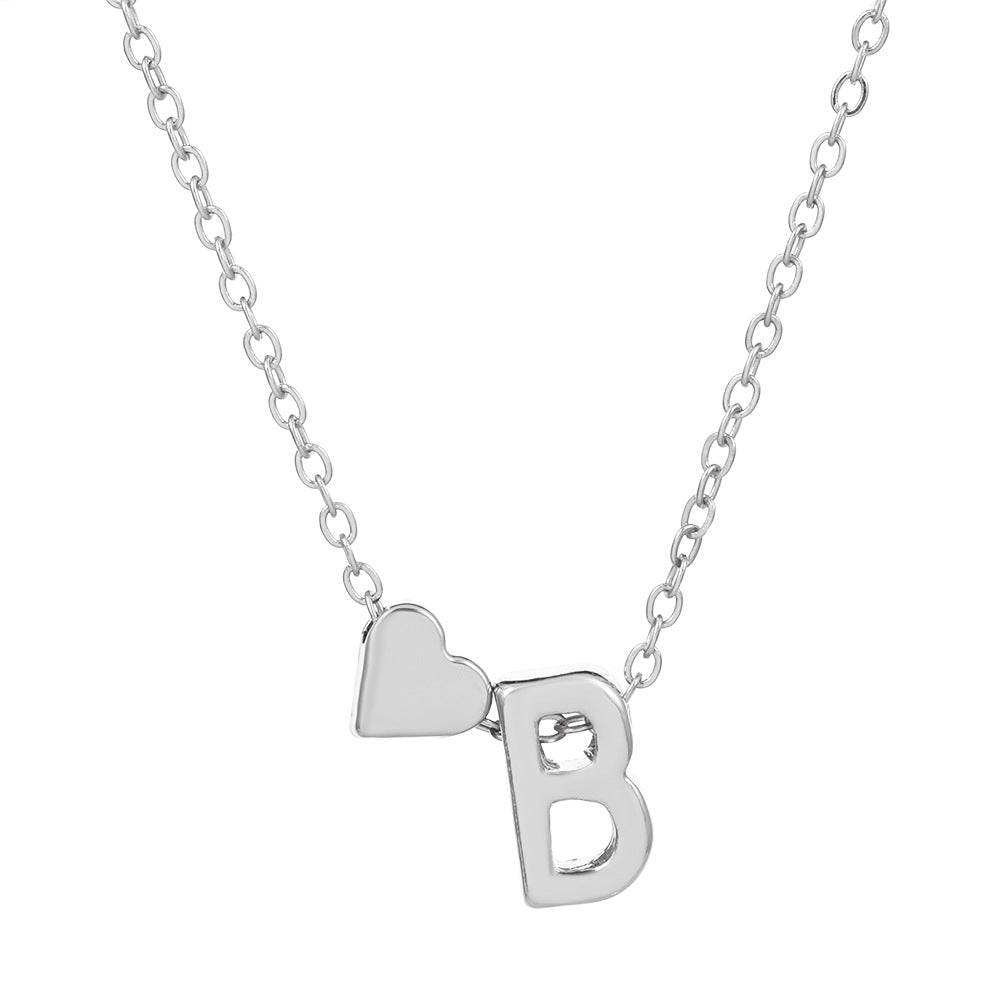 Wholesale love 26 English letters creative heart-shaped short clavicle chain