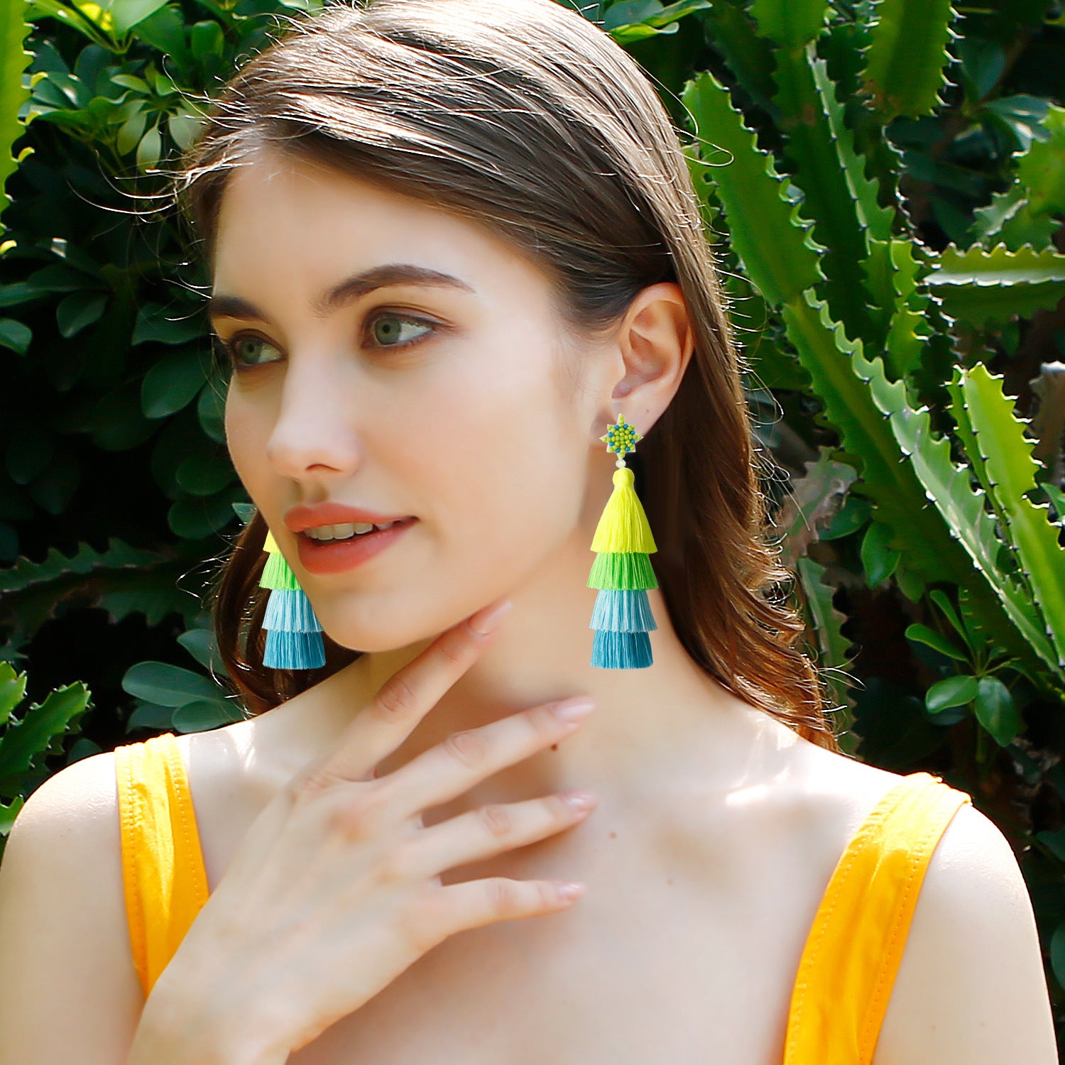 Wholesale Retro Ethnic Style Tassel Earrings Handmade Cotton Thread Rice Beads Braided Star and Moon Asymmetrical Earrings