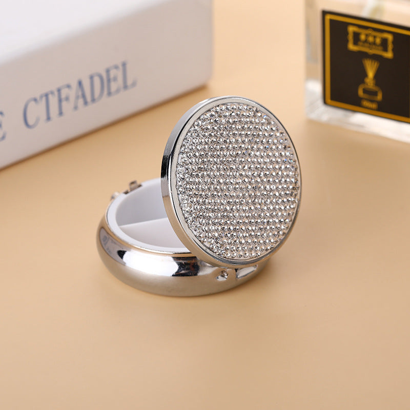 Wholesale Diamond-encrusted Round Three-compartment Metal Pill Box