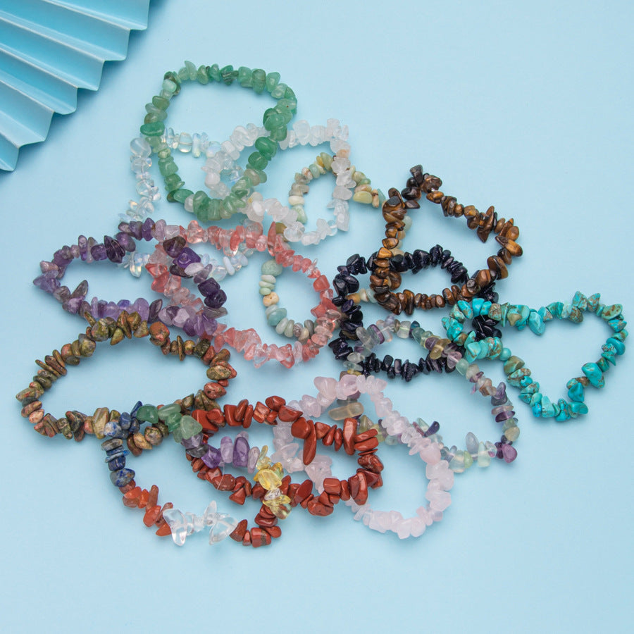 Wholesale natural stone crystal agate colorful gravel elastic bracelet