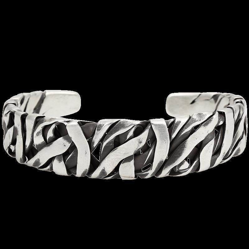 Wholesale Retro Woven Twist Open Cuff Men S Bracelet Geometric Design Silver Tone Jewelry Accessory Trendy Boutique Resale Gift