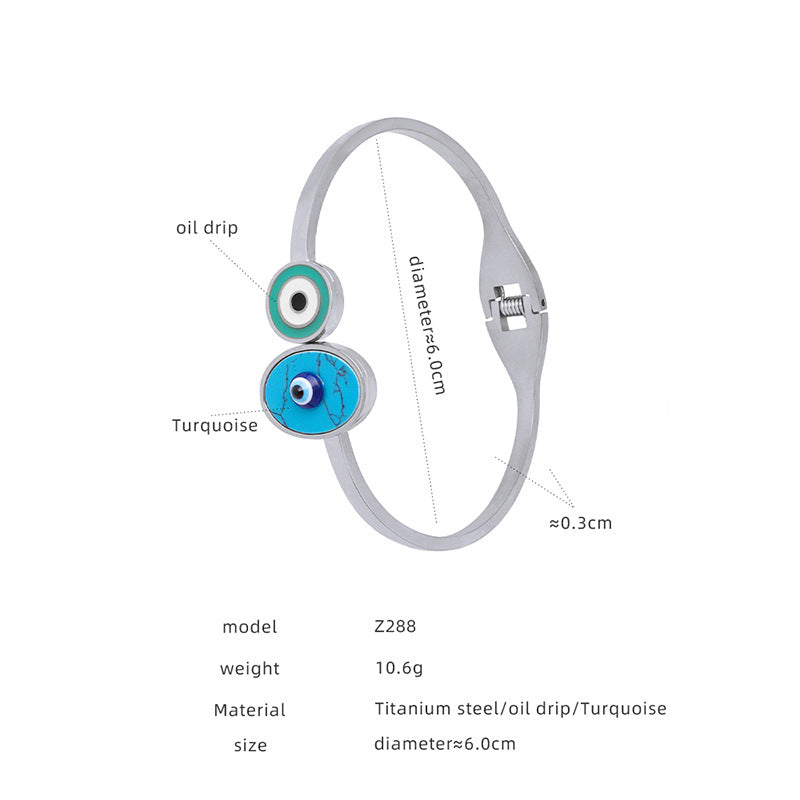 Wholesale Retro Titanium Steel Drip Oil Octagram Open Stretch Female Bracelet