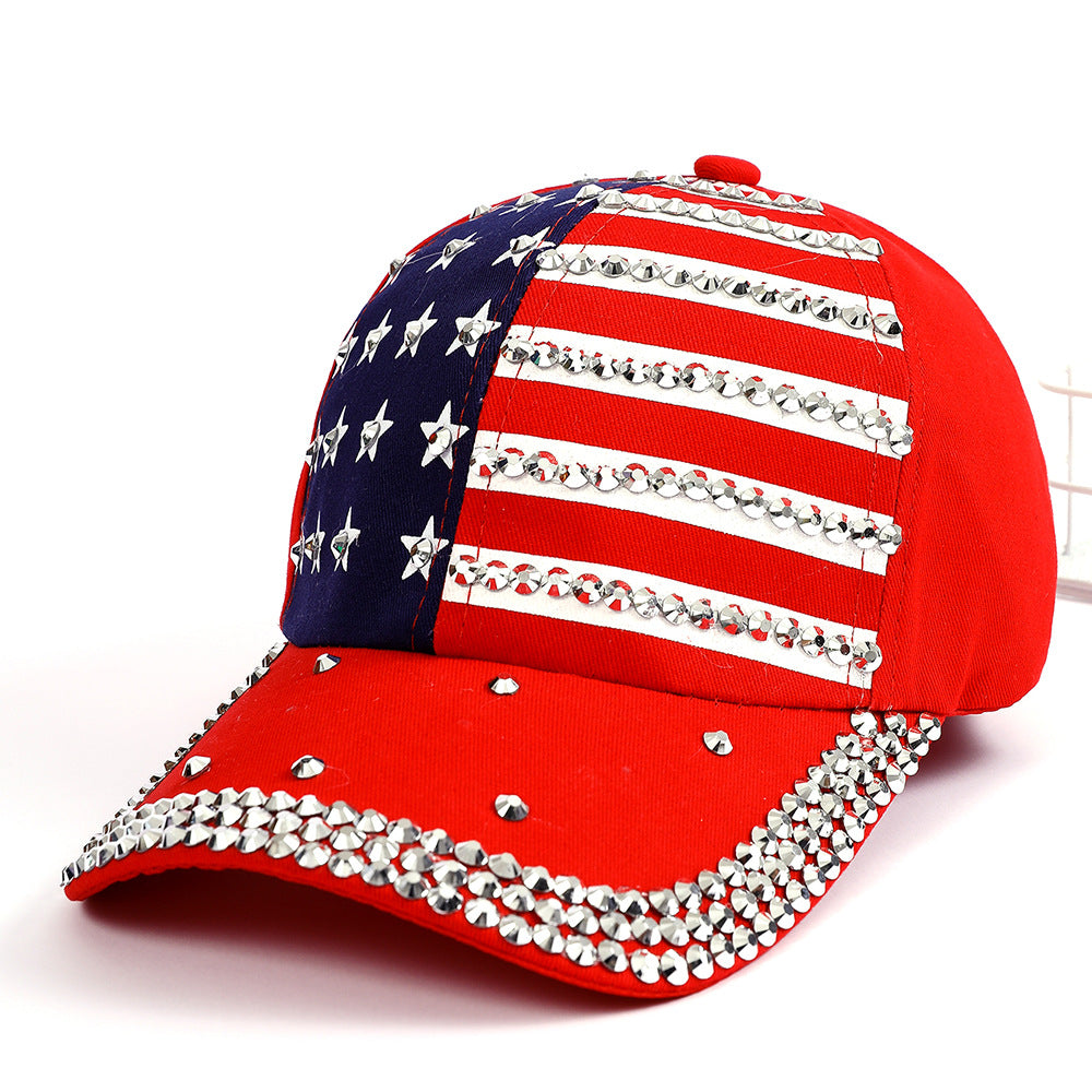 Wholesale American Flag Diamond Denim Polyester Baseball Cap