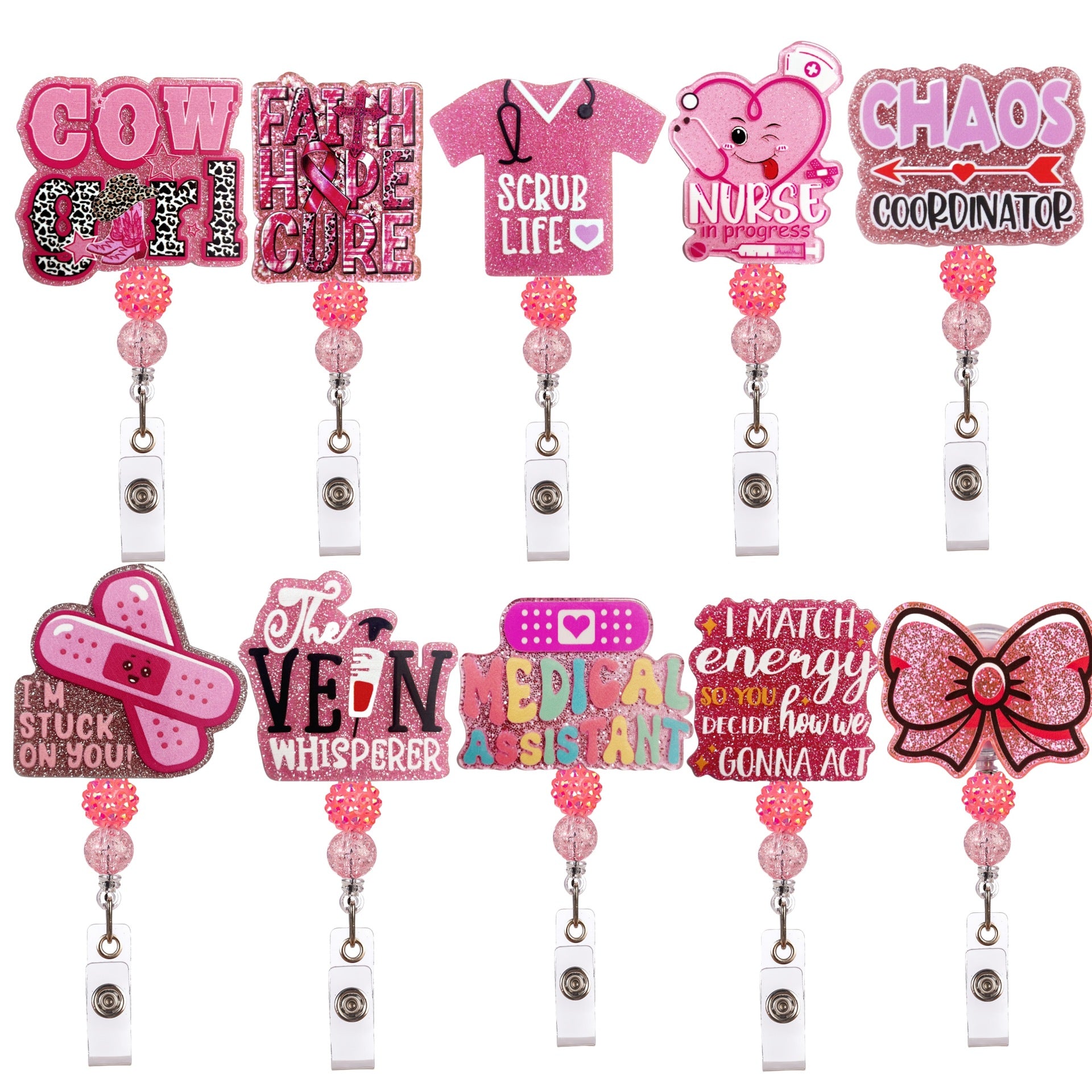 Wholesale acrylic glitter medical DIY beaded diamond ball bow Keychain