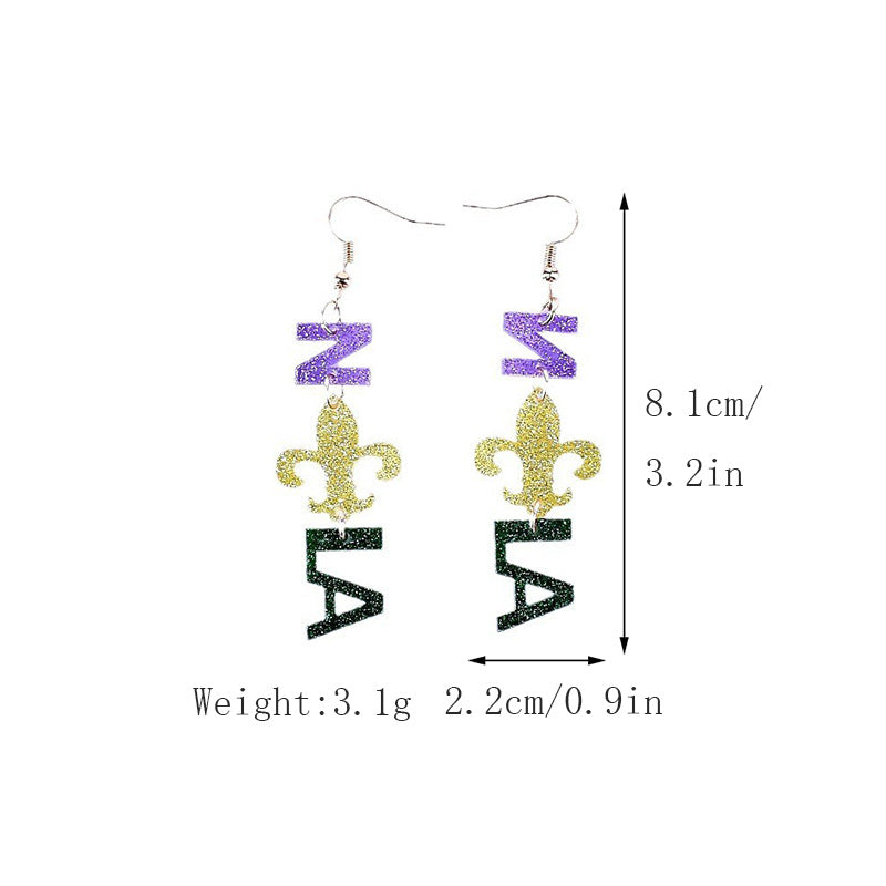 Wholesale Carnival earrings purple green yellow five-pointed star Crown Clown mask lobster earrings