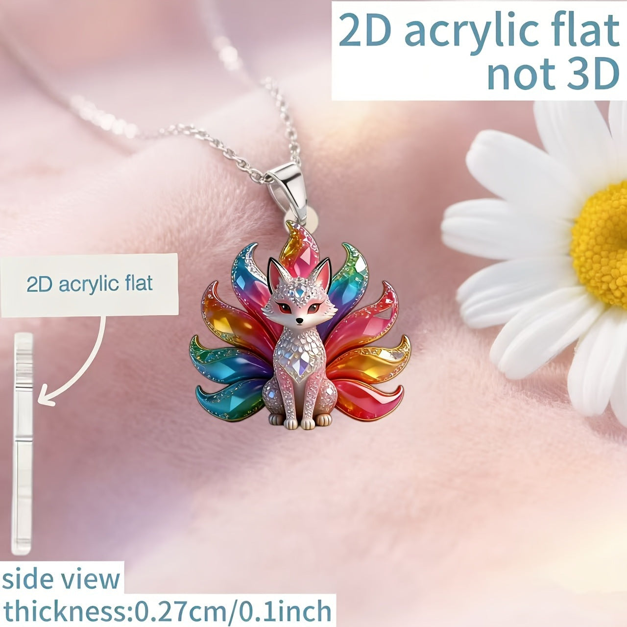 Wholesale Acrylic Colorful Nine Tailed Fox Pendant Necklace 2D Double Sided Fashion Accessory Casual Gift