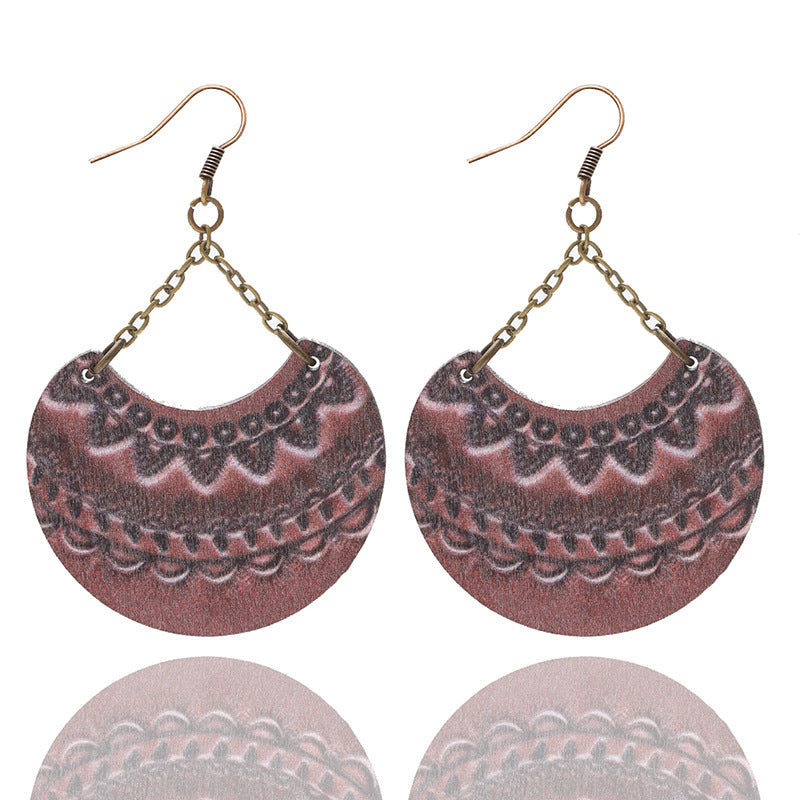 Wholesale Bohemian Style Diamond Crescent Print Chain Personality Fashion Earrings