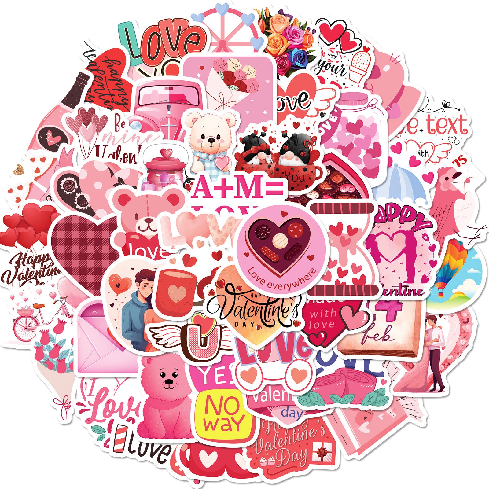 Wholesale 50pcs Valentine' s Day Sweet Cartoon Waterproof Vinyl Stickers