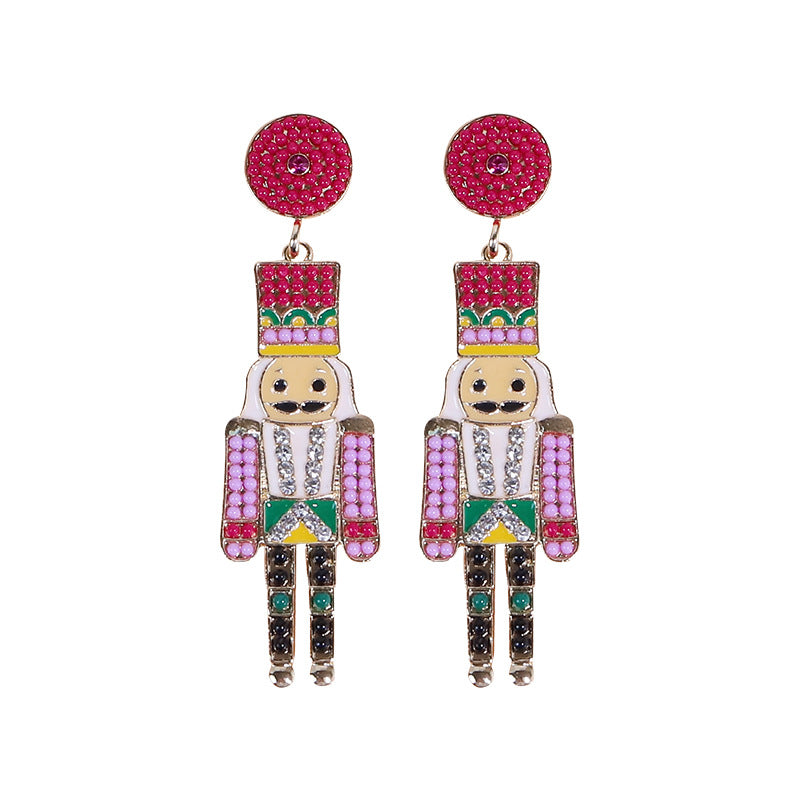 Wholesale Christmas Cartoon Faceless Doll Red Guard Diamond Earrings