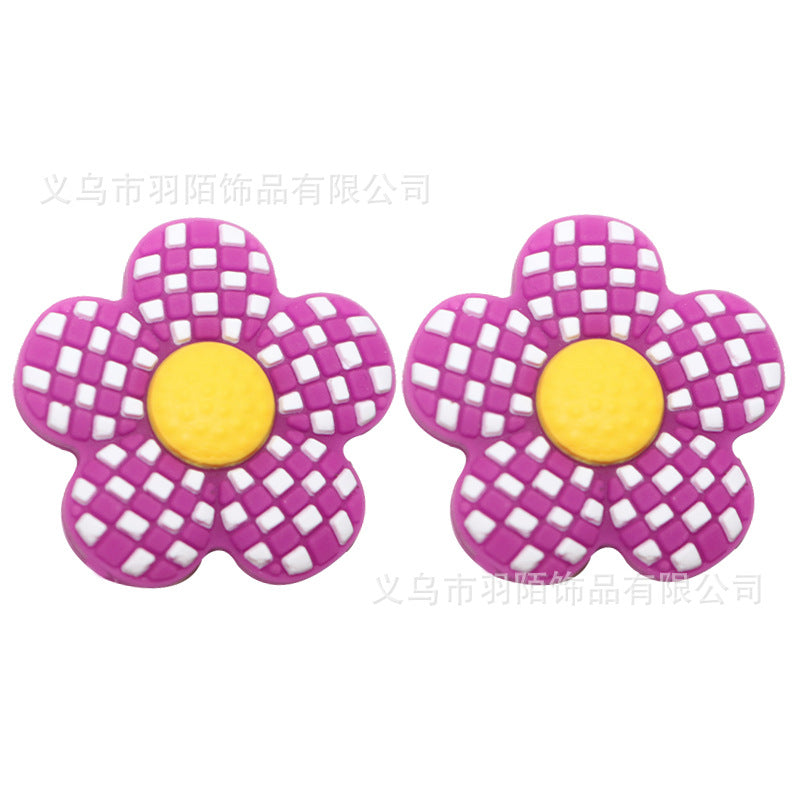 Wholesale 20pcs Checkerboard Flower Silicone Beads
