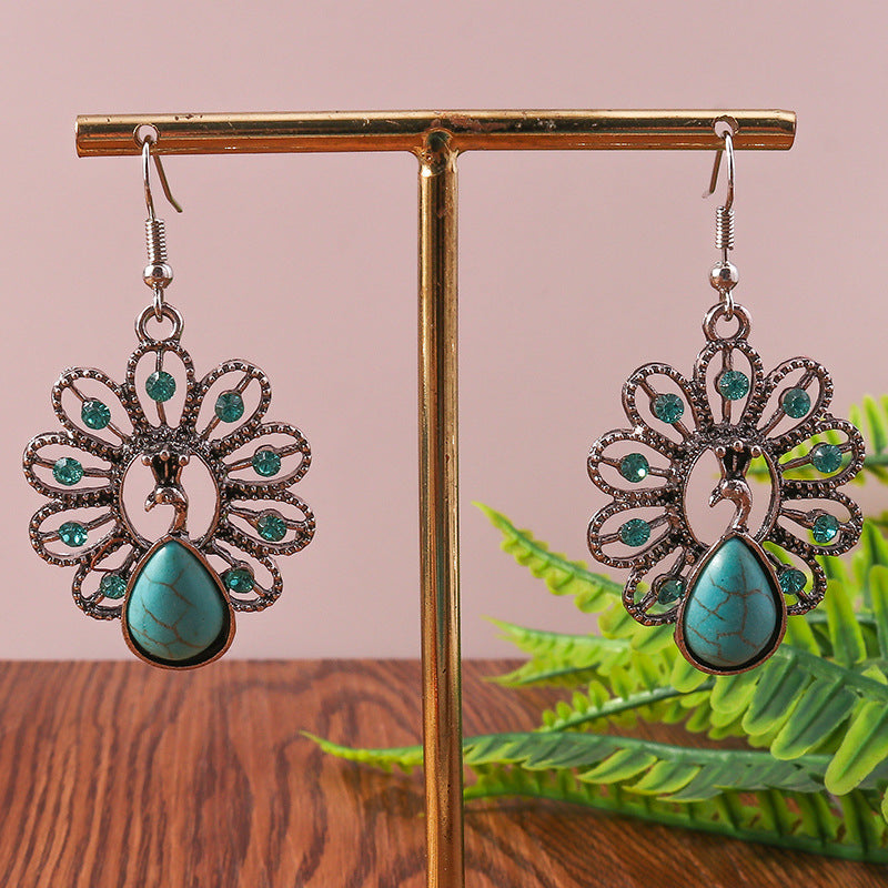 Wholesale Bohemian Retro Ethnic Style Teardrop Shaped Turquoise Earrings